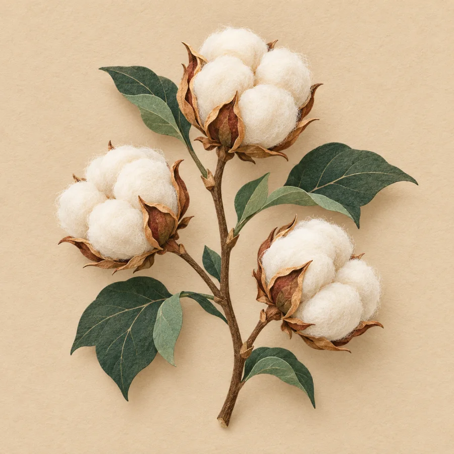 A cotton branch with fluffy white bolls