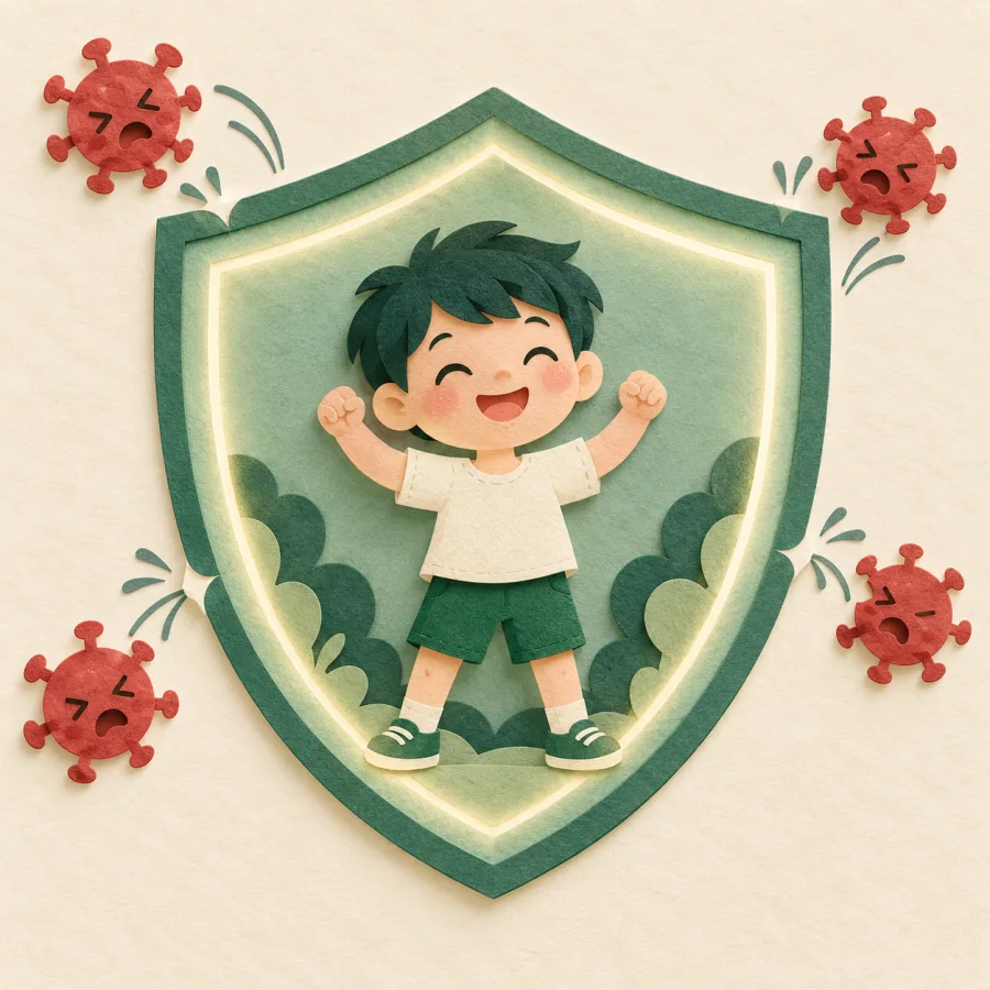 A child under a shield that germs bounce off