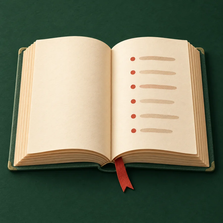 An open book with a list of chapters on the page