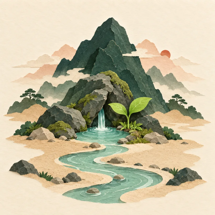 A small sprout beside a spring where a river begins