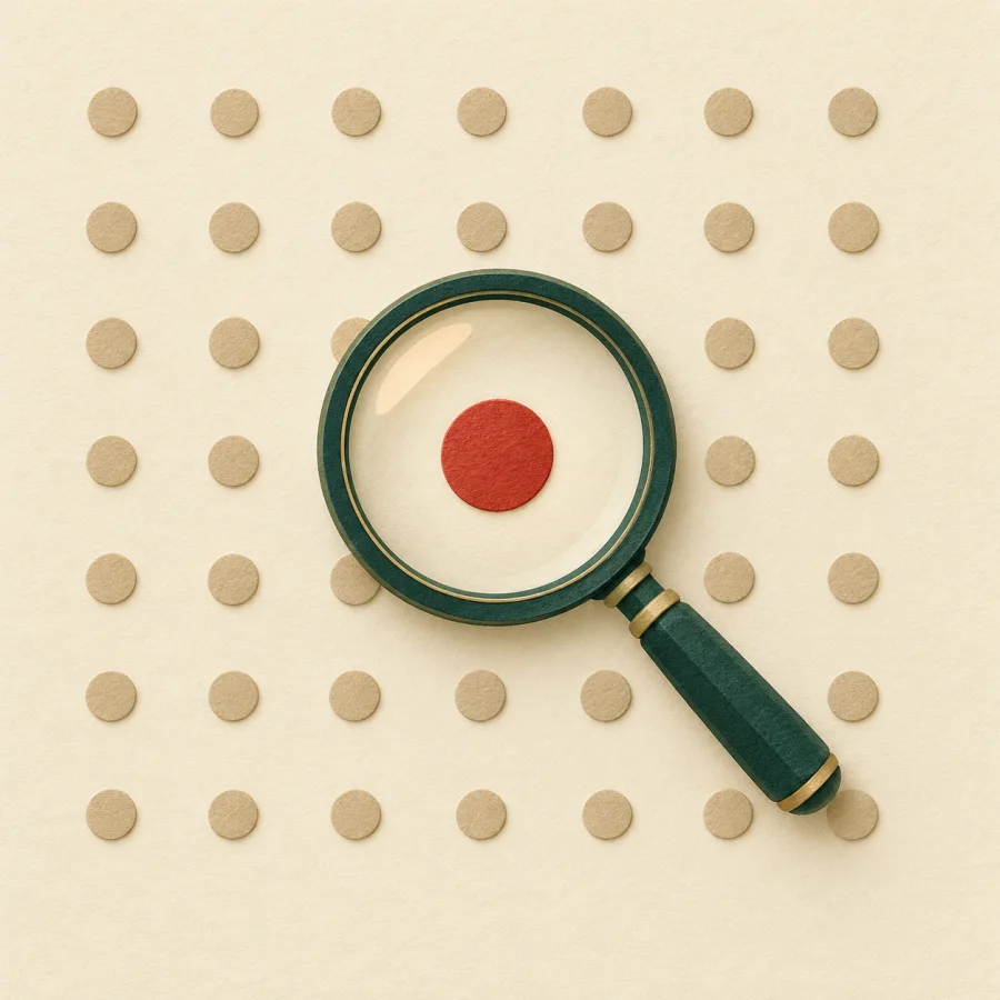 A magnifying glass sits right over one red dot