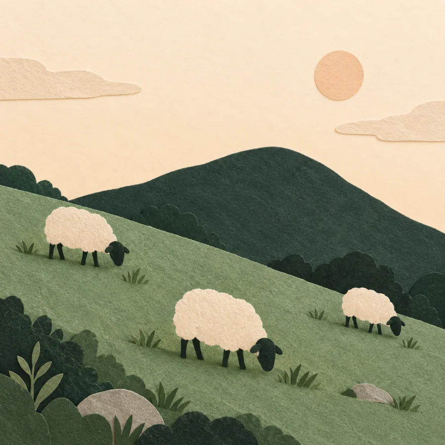 Sheep graze on a green mountain slope