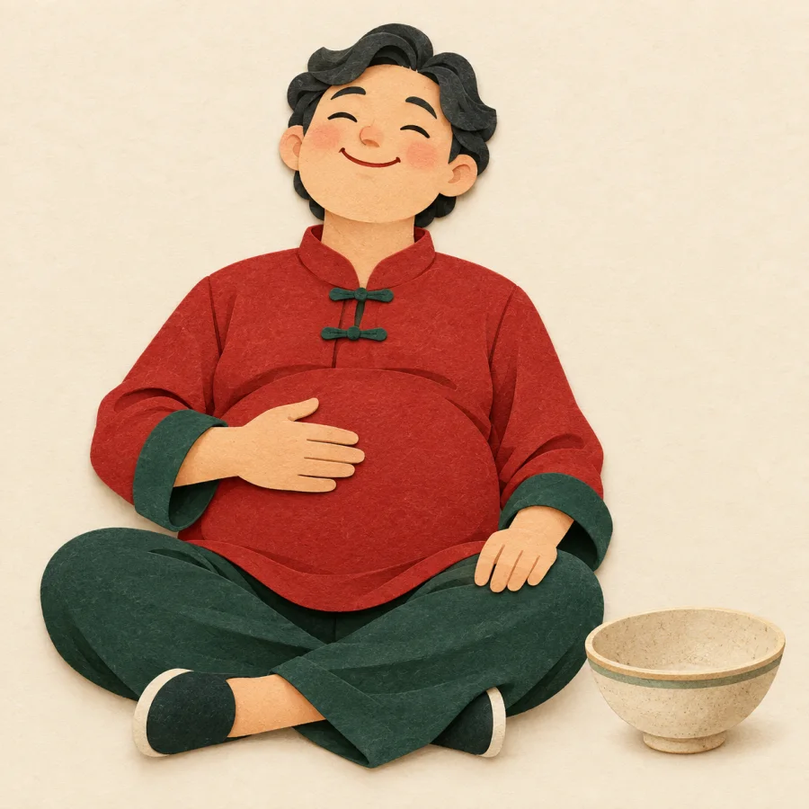 Uma pessoa batendo de leve na barriga cheia