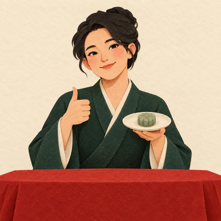 A person nods mildly holding a plate with a pastry