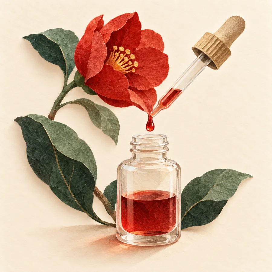 A dropper collecting a red drop from a flower