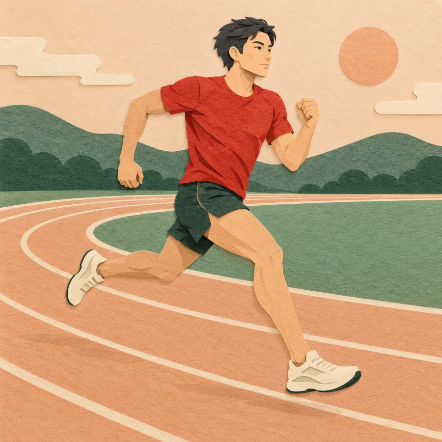 A runner sprinting along a stadium track