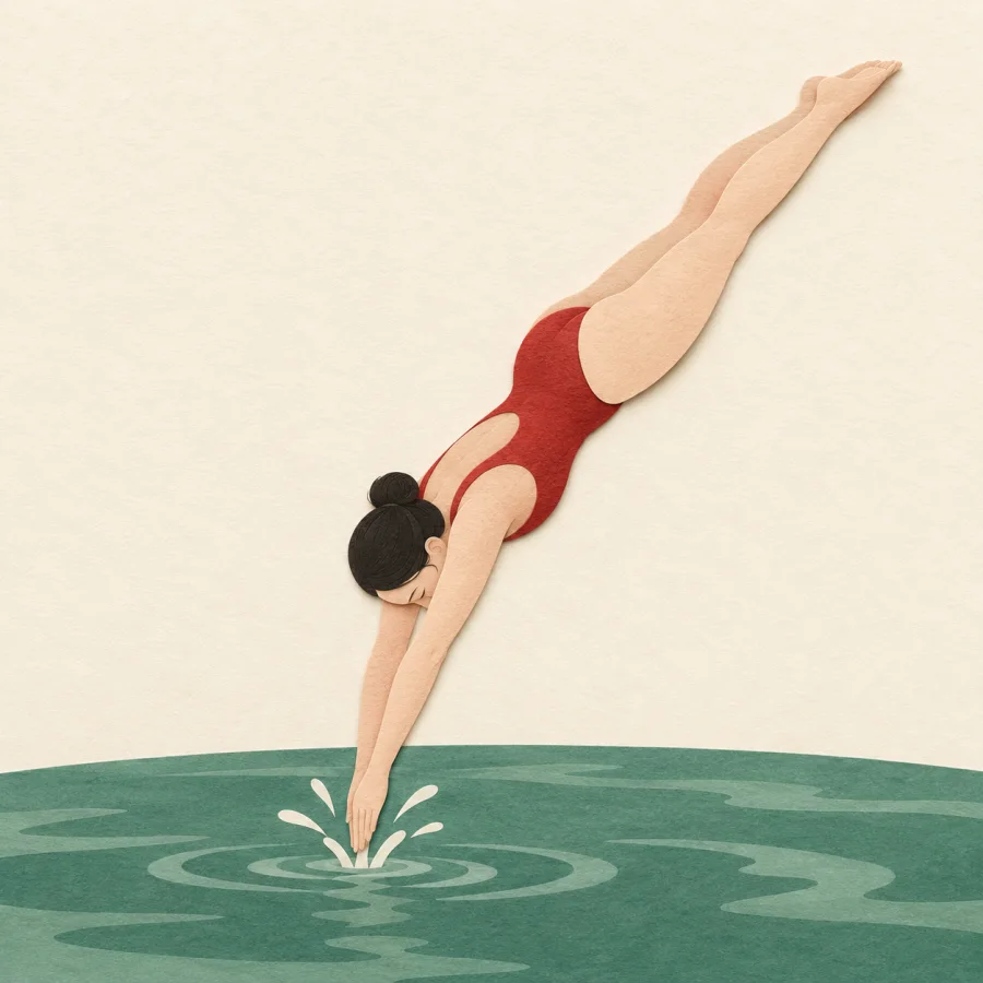 A diver in mid-air above a pool