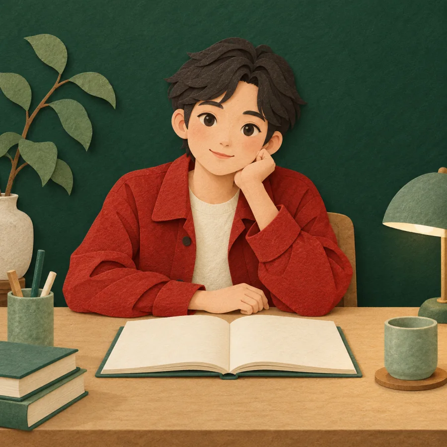 A person at a desk listening closely with a notebook