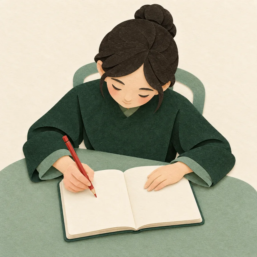 คนกำลังจดบันทึกลงสมุด