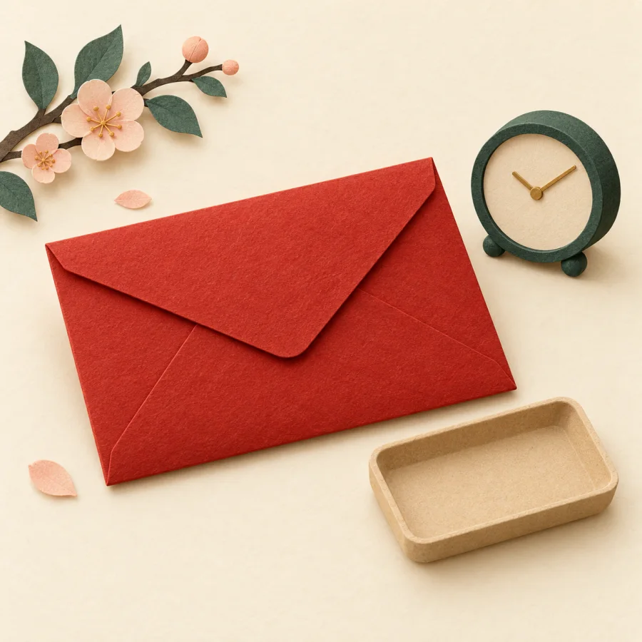 An unopened letter lies on a desk beside a small clock