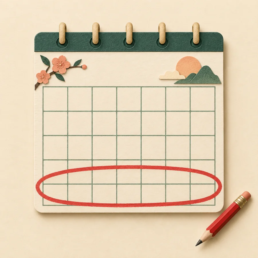 A calendar page with the last row circled in red