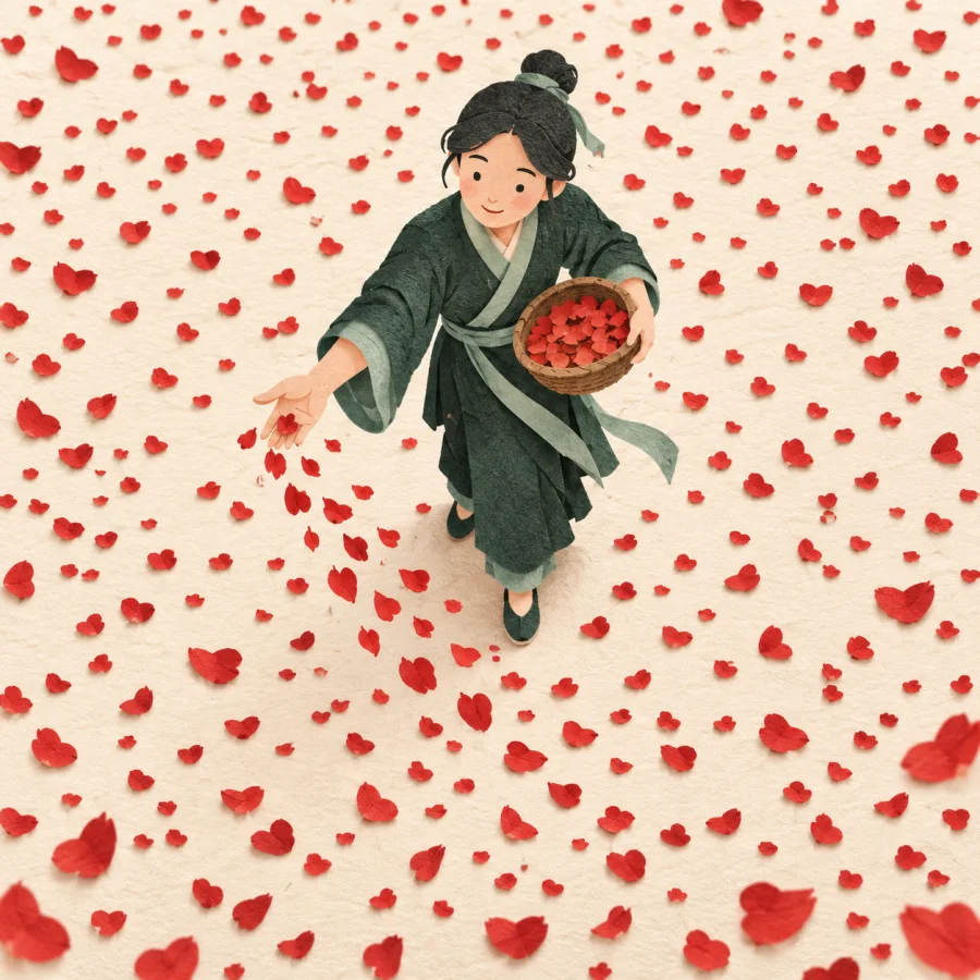 A person scattering petals everywhere
