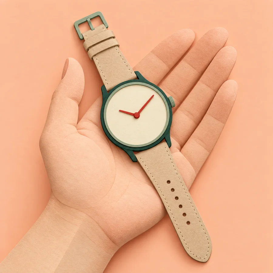 A wristwatch on a palm