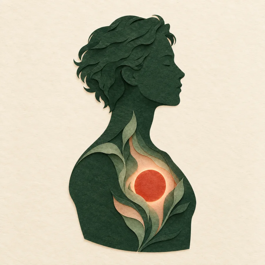 A paper-cut person with a warm glow deep inside