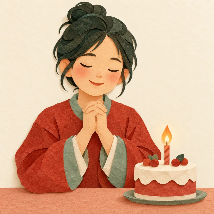 A person with closed eyes makes a wish by a candle