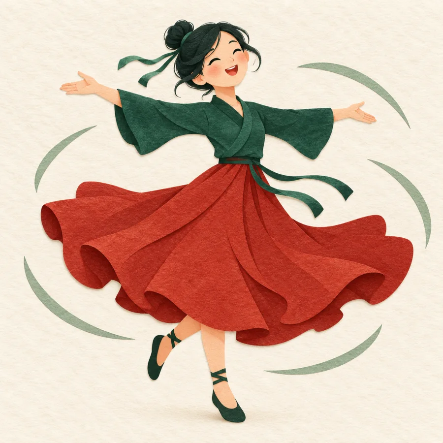 A dancer spins with arms stretched out