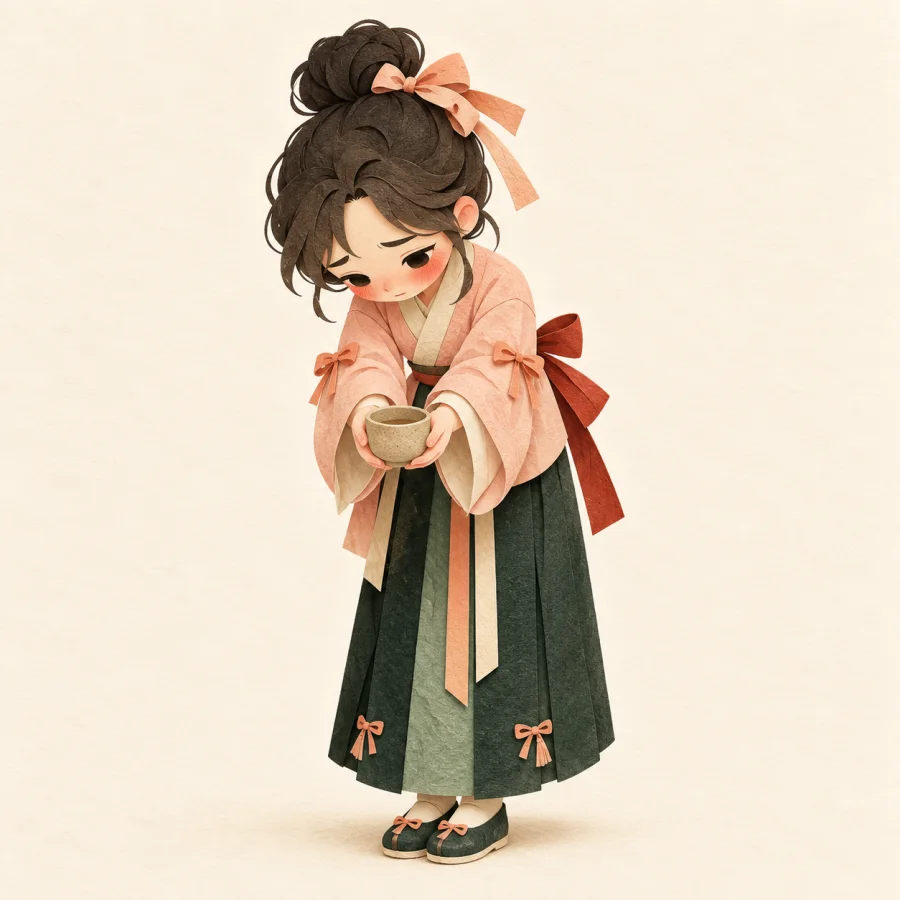 A shy person offering a cup