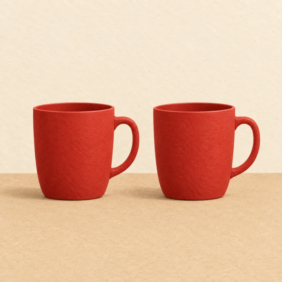 Two identical red cups stand side by side