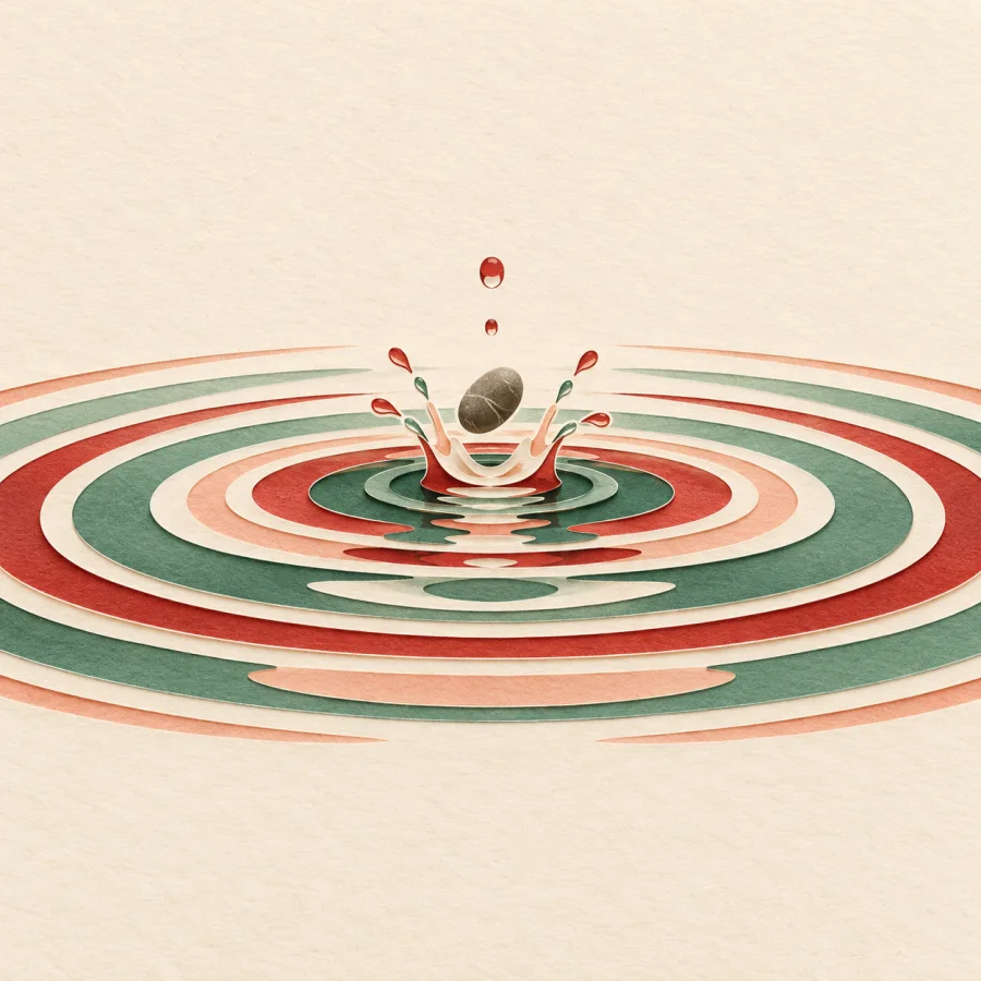 A pebble drops into a pond and ripples spread