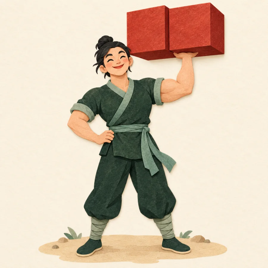 A smiling person lifts two big boxes
