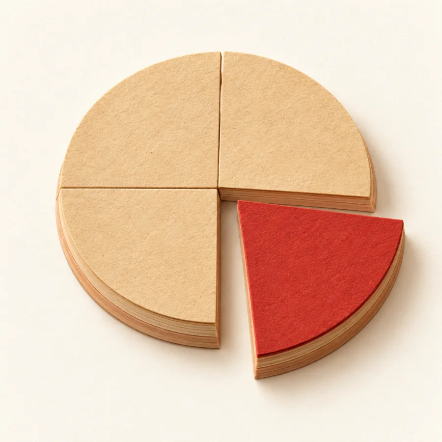 A round pie with one large red slice pulled out