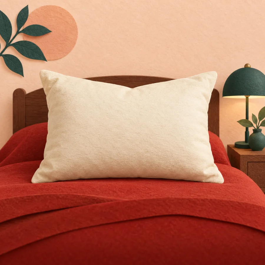 A soft pillow lies on a bed