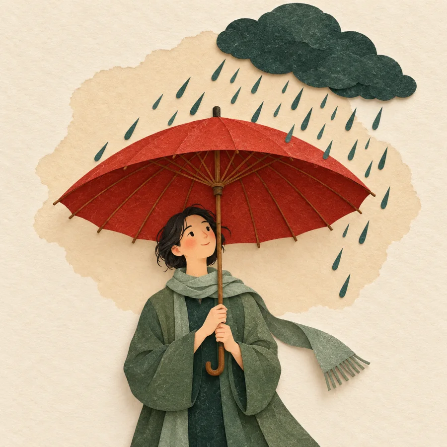 A person with an umbrella under a short rain