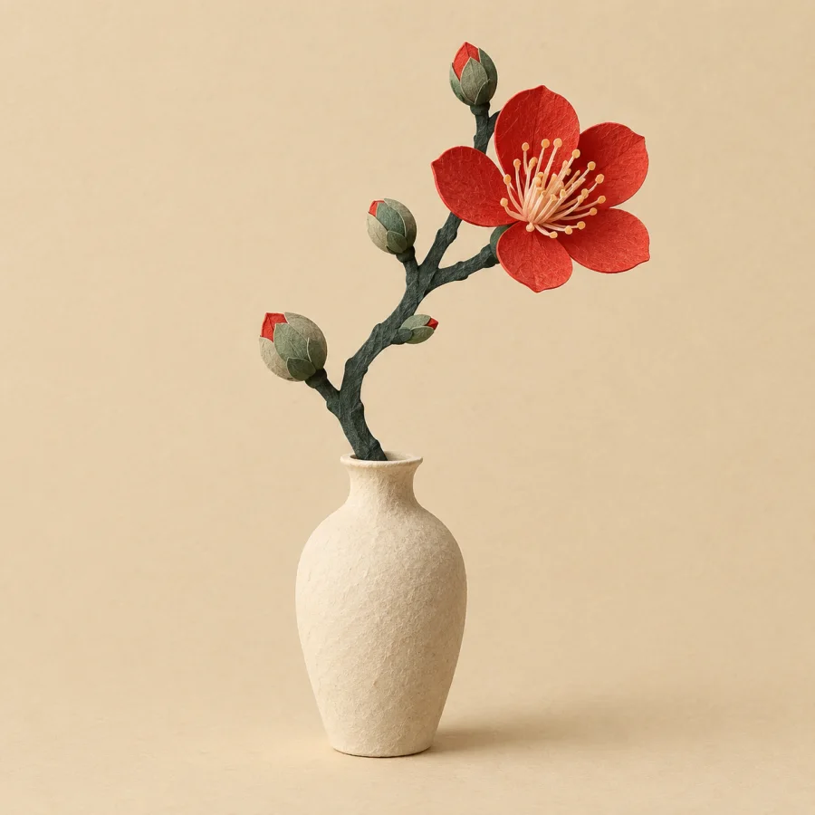 A branch with green buds in a vase