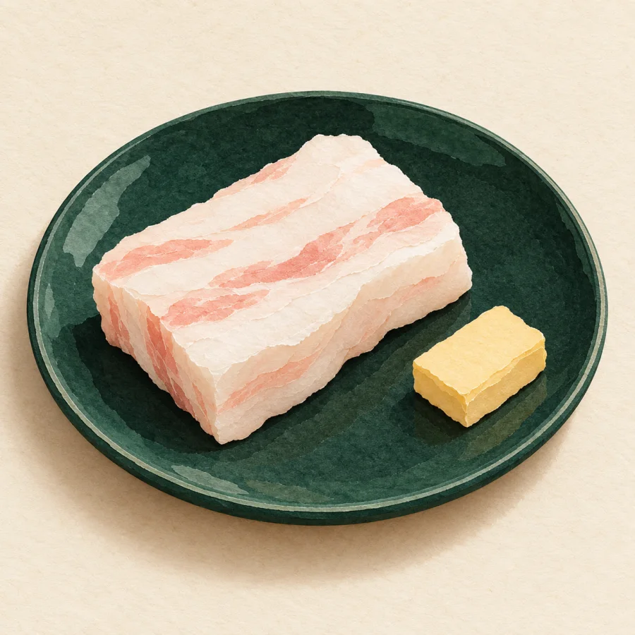 A piece of fat beside a slice of butter