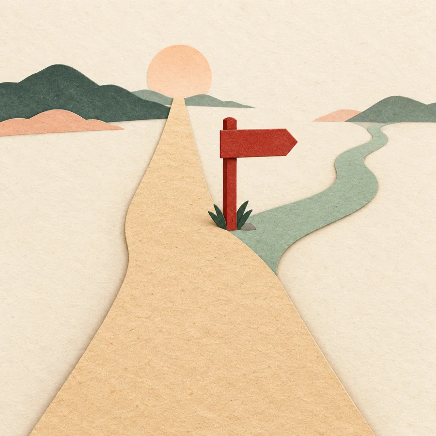 A road fork with a signpost pointing aside