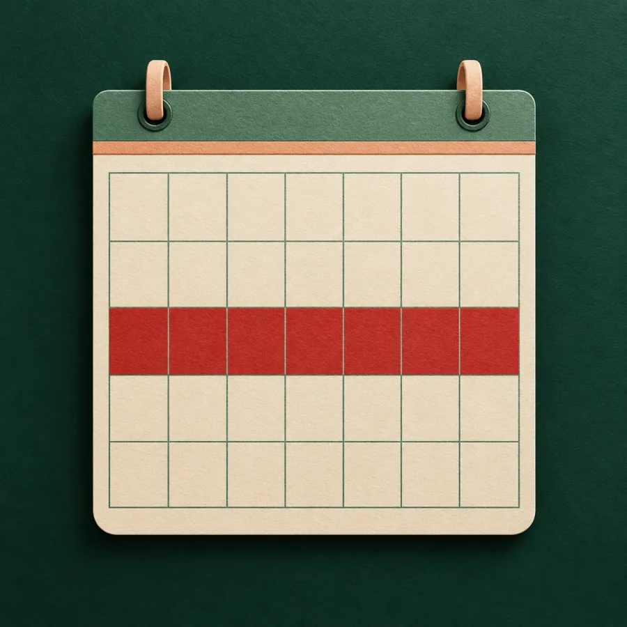 A calendar page with the middle of the month marked