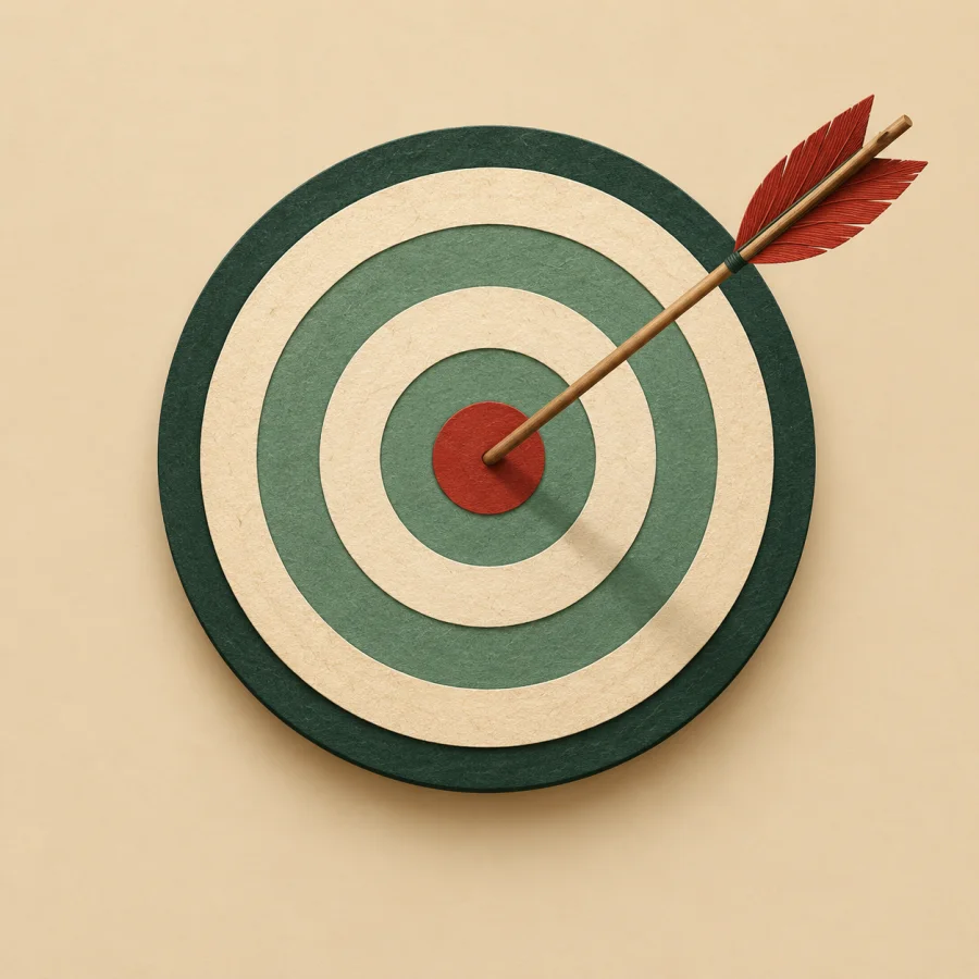 An arrow hits the centre of a target
