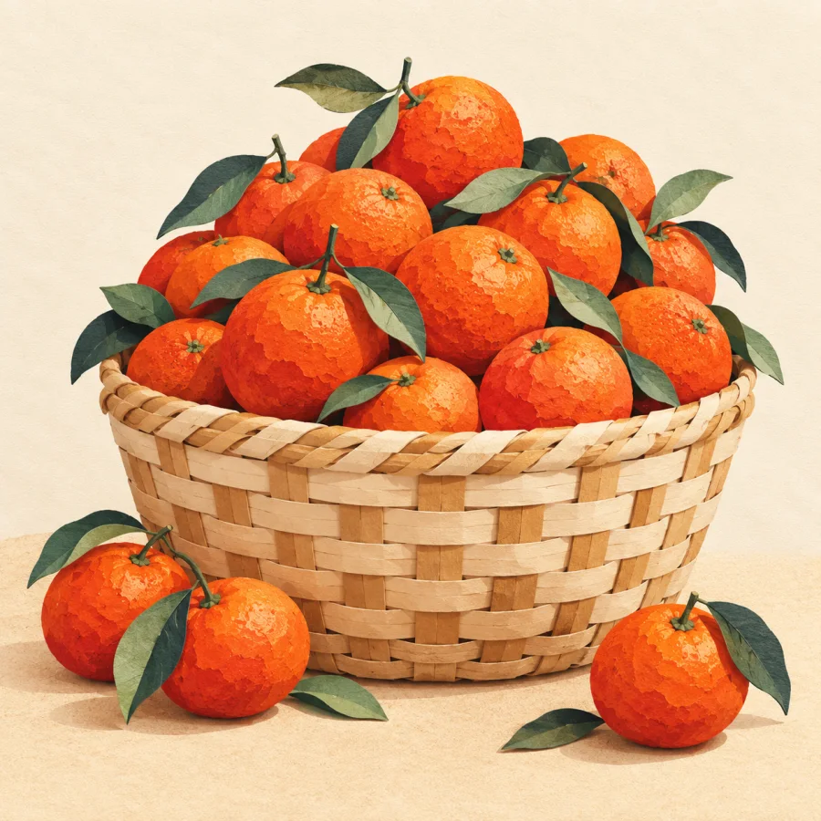 A huge basket piled high with red oranges