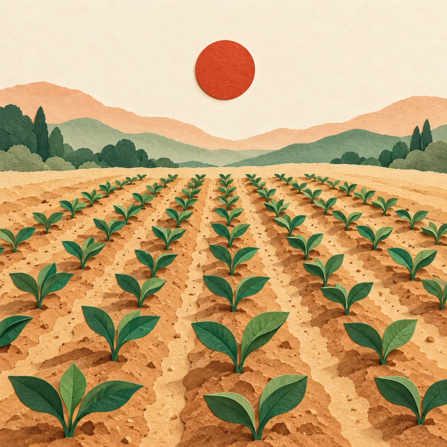Neat rows of young green crops in a field