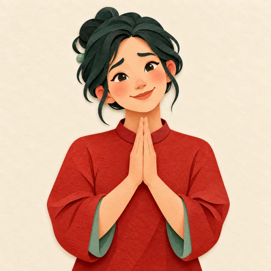 A person presses their palms together, pleading for help