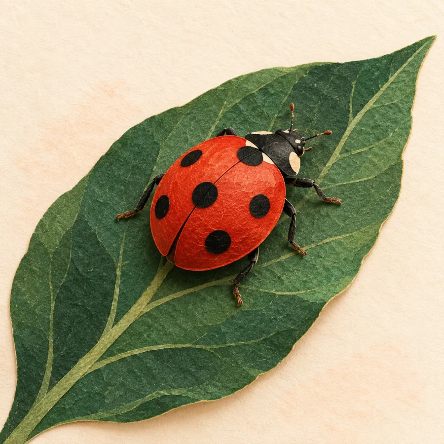 A red ladybug with black spots on a leaf