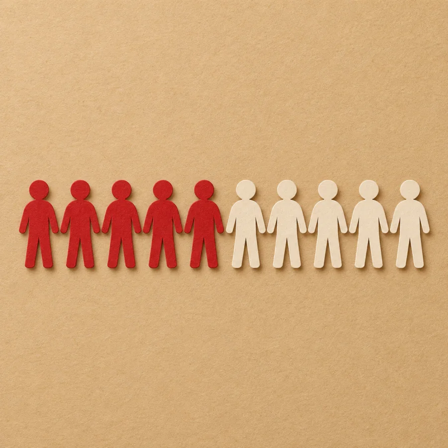Ten paper figures, five red and five cream