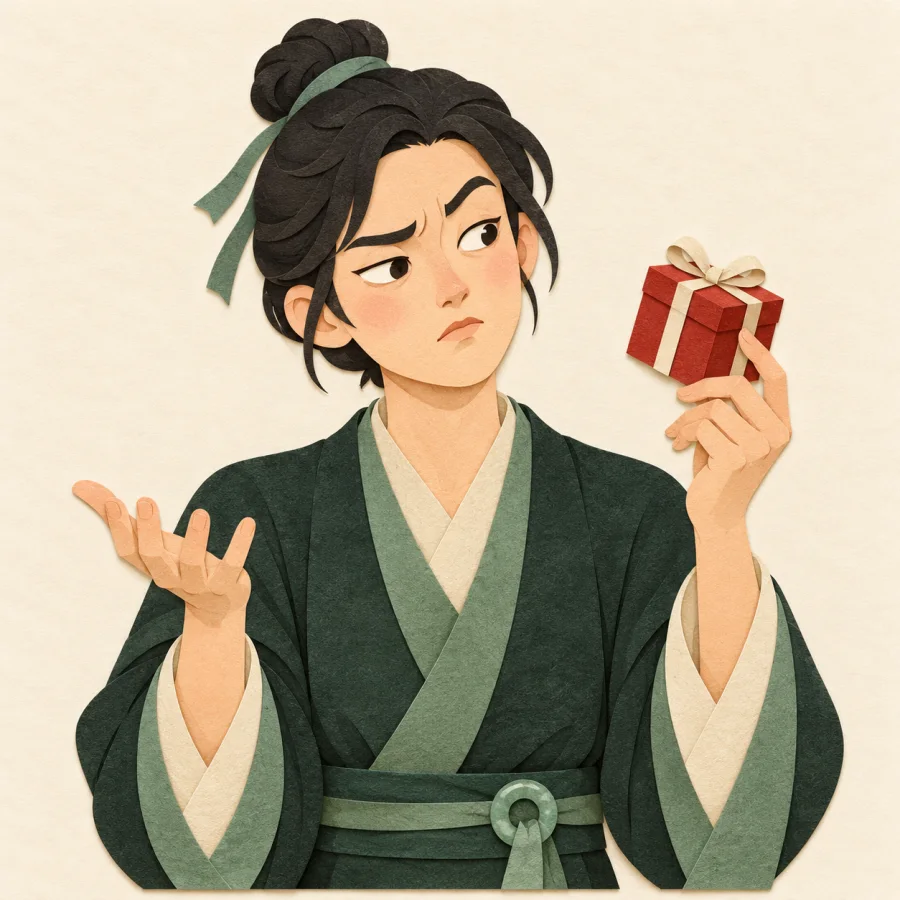 A person eyes a gift box with doubt