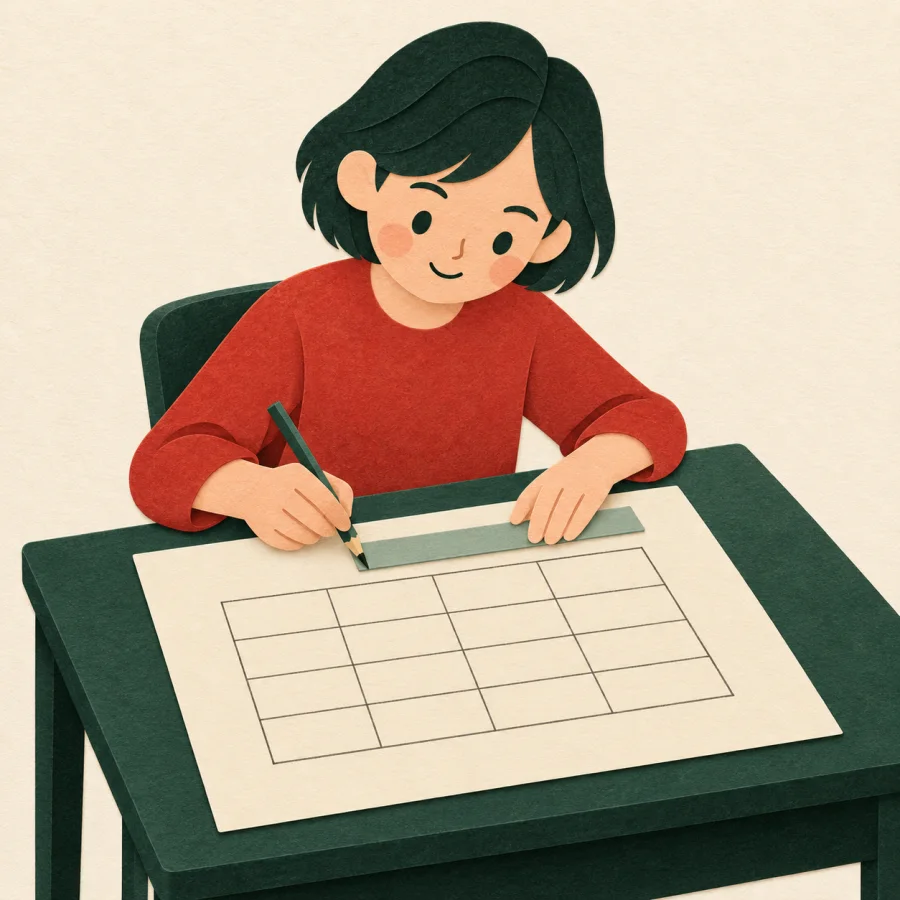 A person draws a chart on a big sheet with a ruler