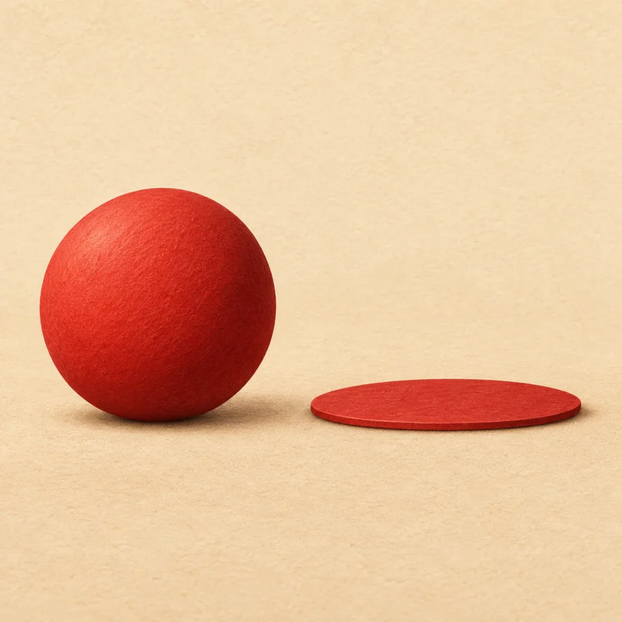 A round red ball beside a completely flattened one