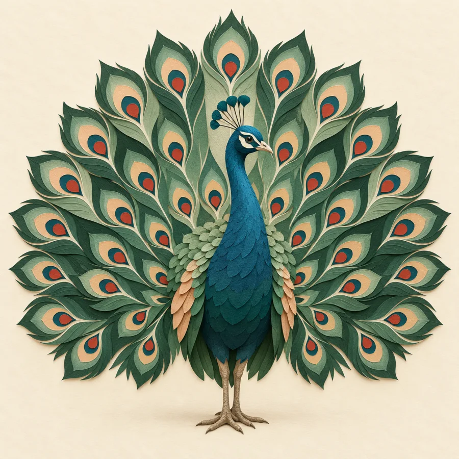 A proud peacock with a fully fanned tail