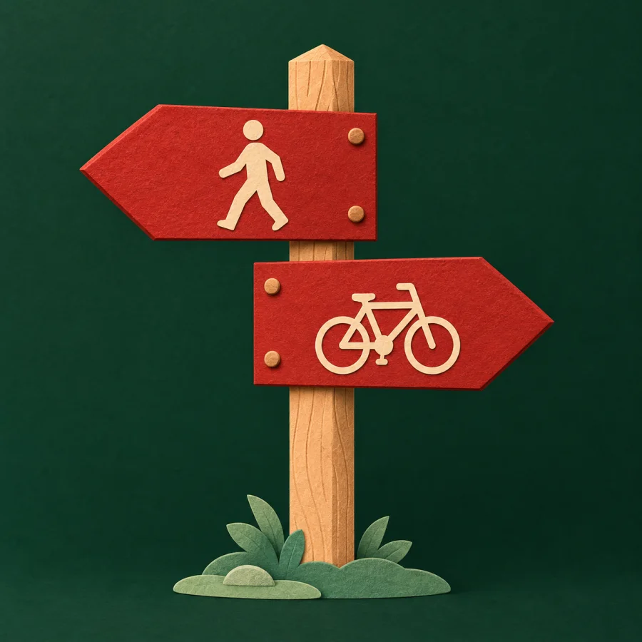A wooden signpost with two pictogram boards