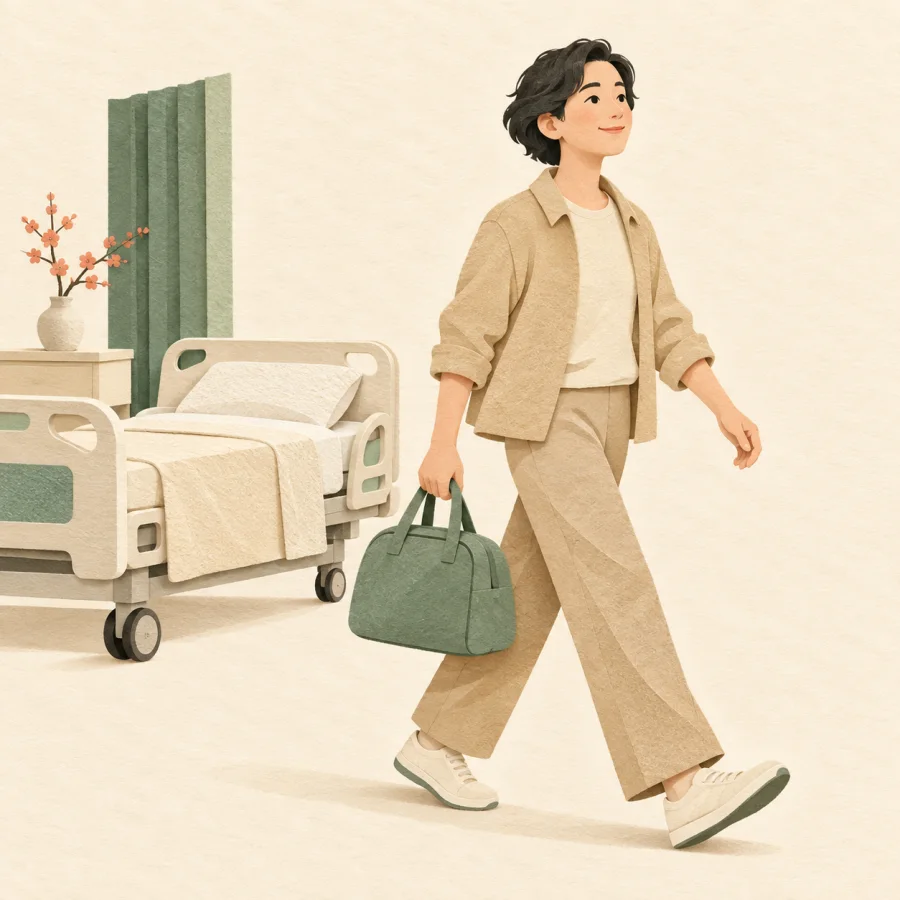 Eine Person verlässt ein Krankenbett