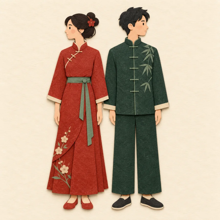 Two people stand side by side looking away from each other