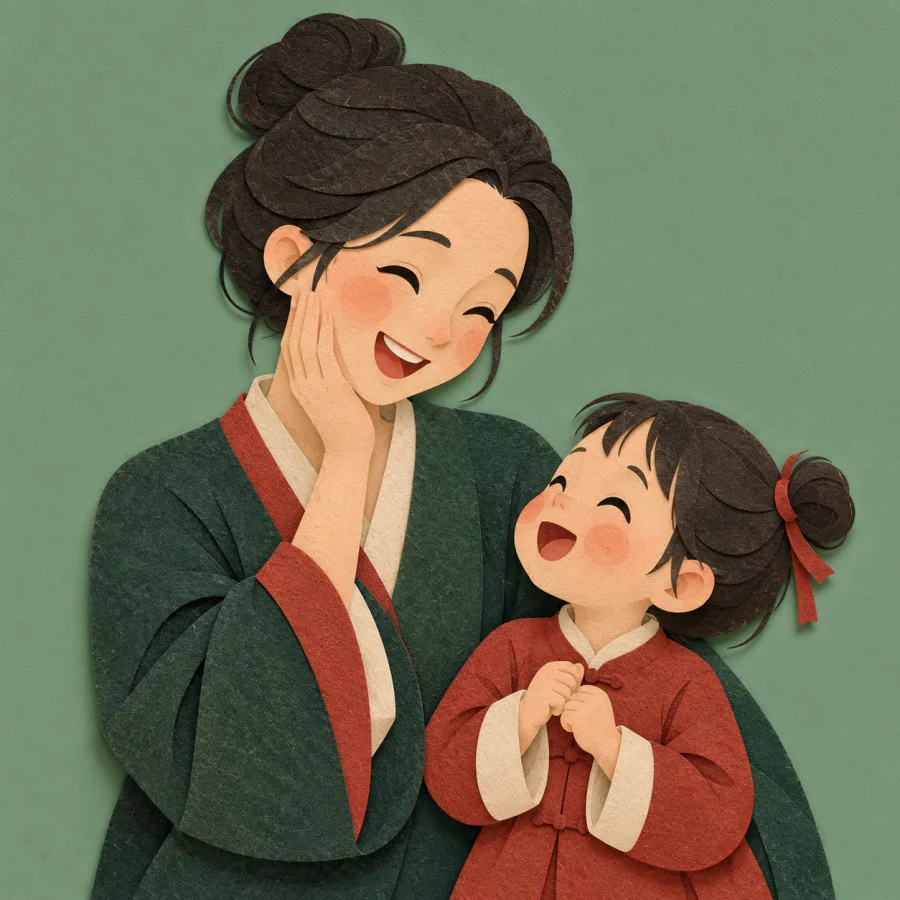 A person smiles involuntarily at a laughing child