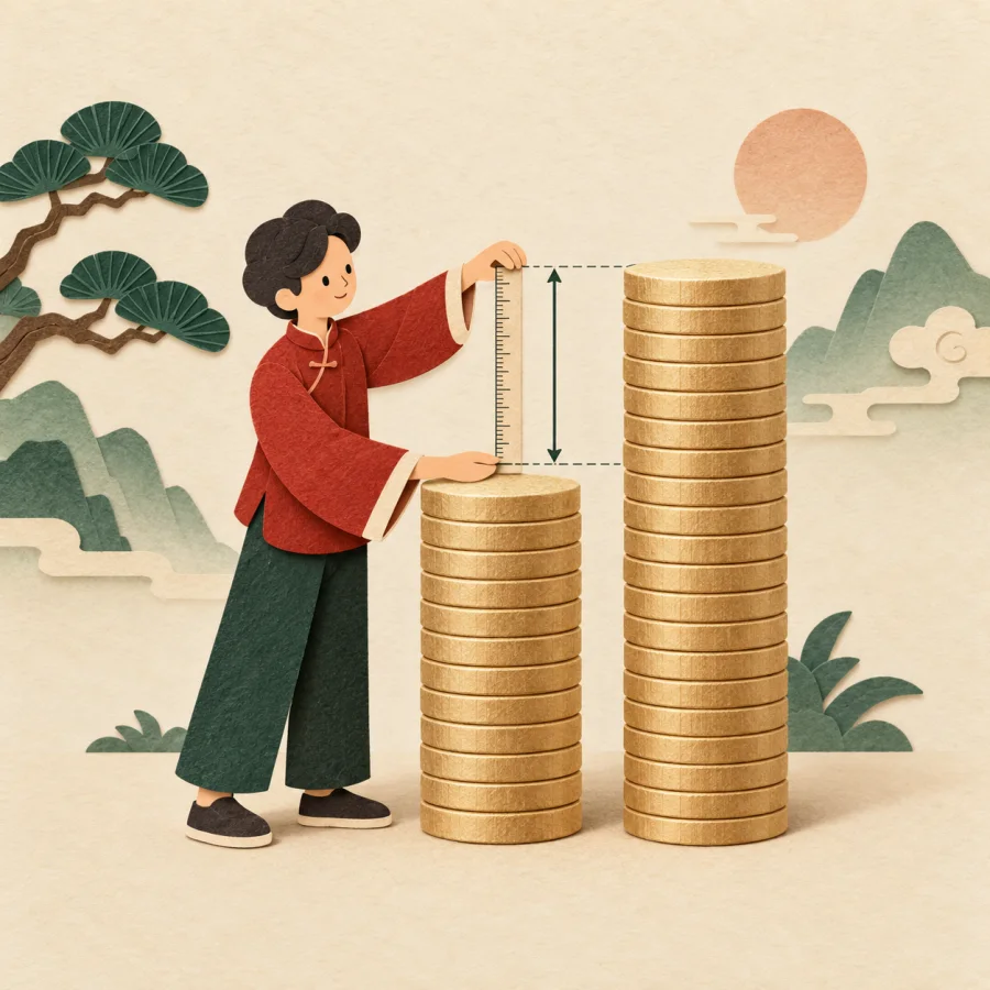 Two stacks of coins of different heights side by side