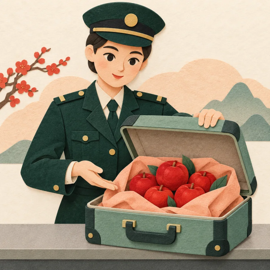An inspector opens a suitcase to find hidden fruit