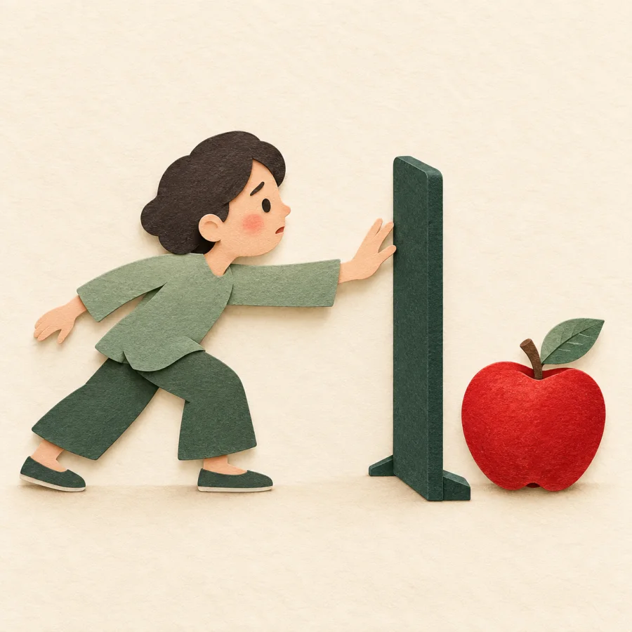 คนหนึ่งหยุดยืนอยู่ตรงหน้าแอปเปิ้ล