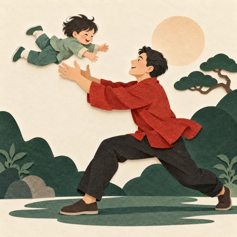 A person reaches out a hand to catch a falling child