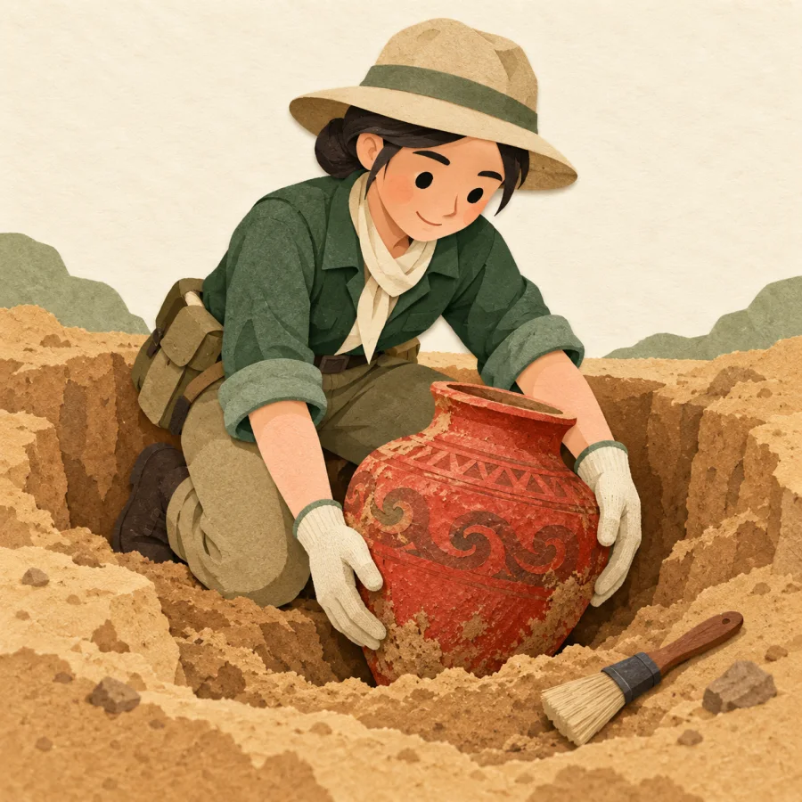 A person lifts an old jar out of the ground